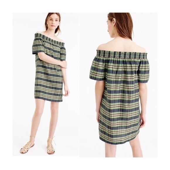 J. Crew Collection Off Shoulder Silk Plaid Dress - Picture 2 of 12